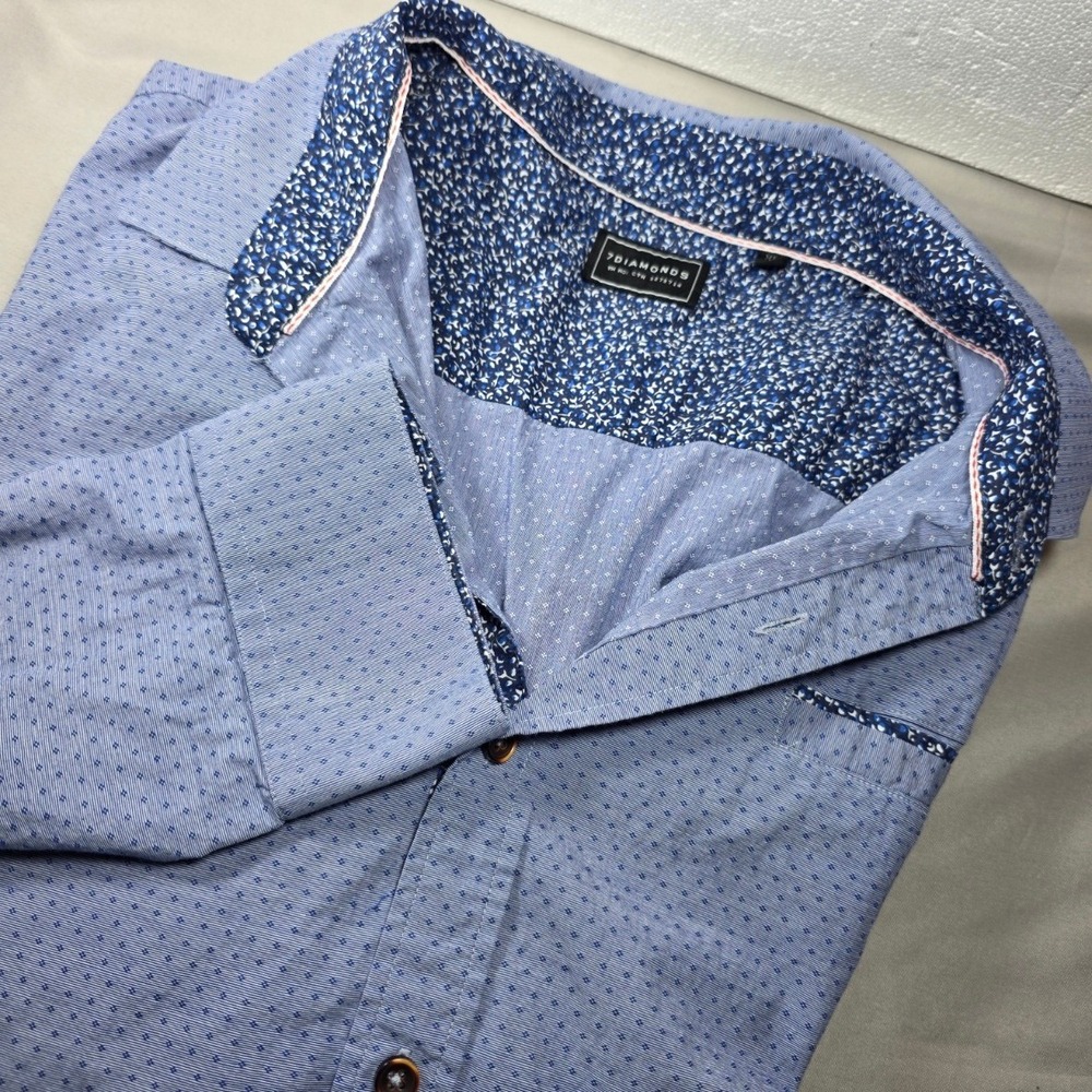 7 Diamonds Mens XL Blue Micro Pattern Button Down Shirt Buckle Exclusive‎